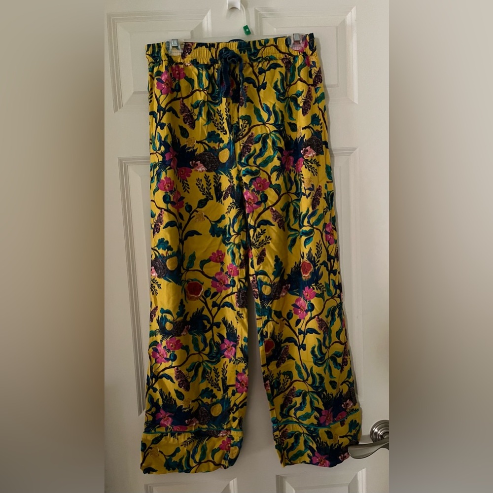 Nathalie Lété Yellow Floral Butterfly Hedgehog Print Lounge Pants Size small